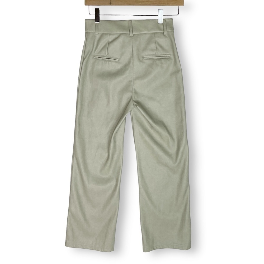 Zara Faux Leather Pants High Rise Wide Leg Ankle Crop Light Sage Sz XS - Picture 5 of 12